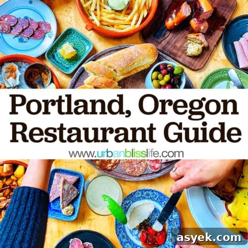 colorful food spread from Olympia Provisions restaurant with title text that reads "Portland, Oregon Restaurant Guide"