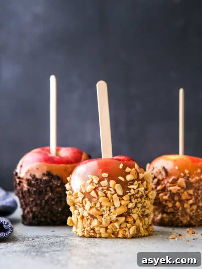 close up of homemade caramel apples