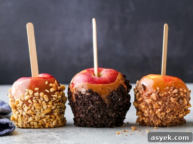 How to Make Caramel Apples: Homemade Recipe 3 homemade caramel apples lined up