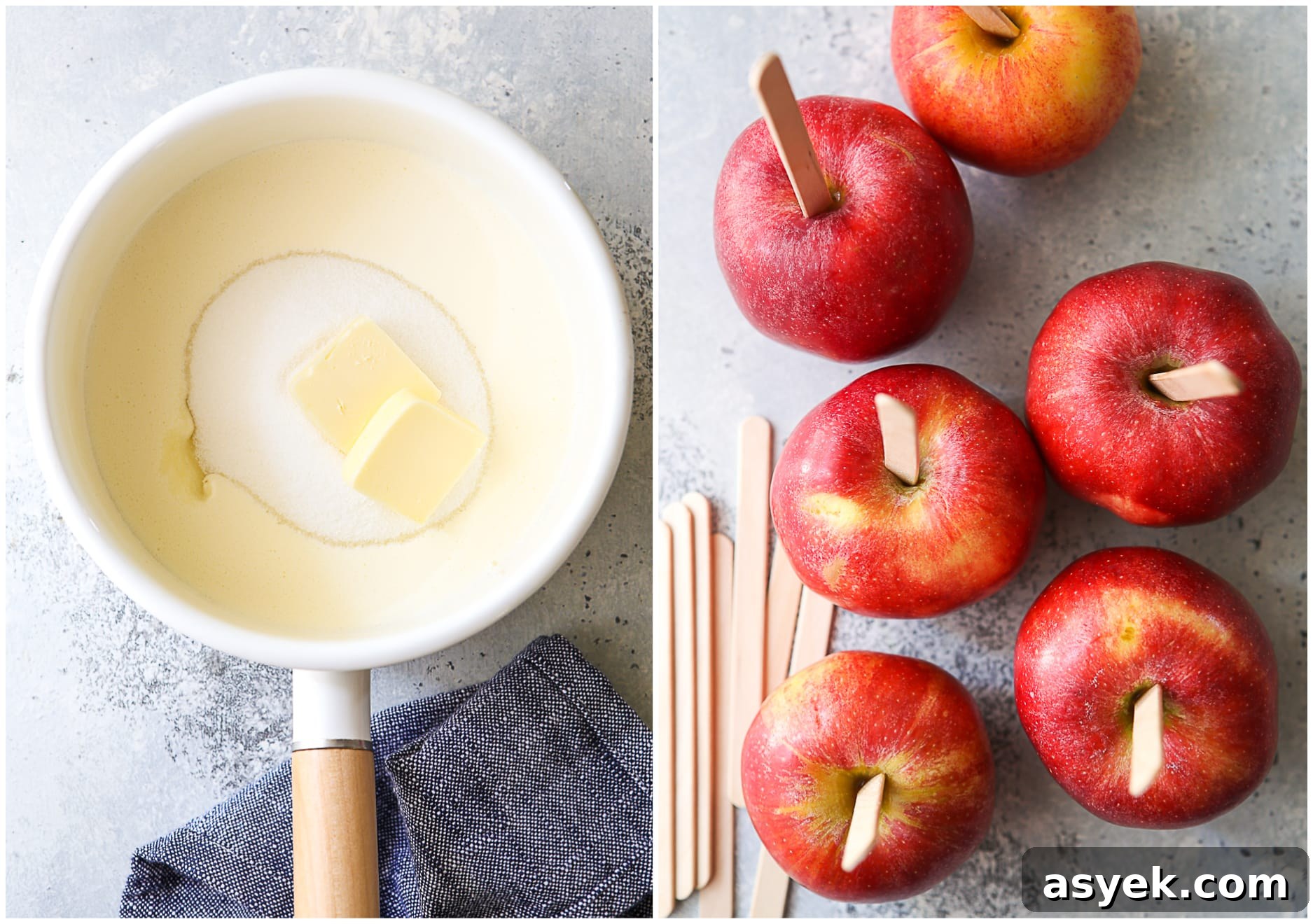 How to Make Caramel Apples: Homemade Recipe 5 starting to make the caramel sauce and apples with craft sticks