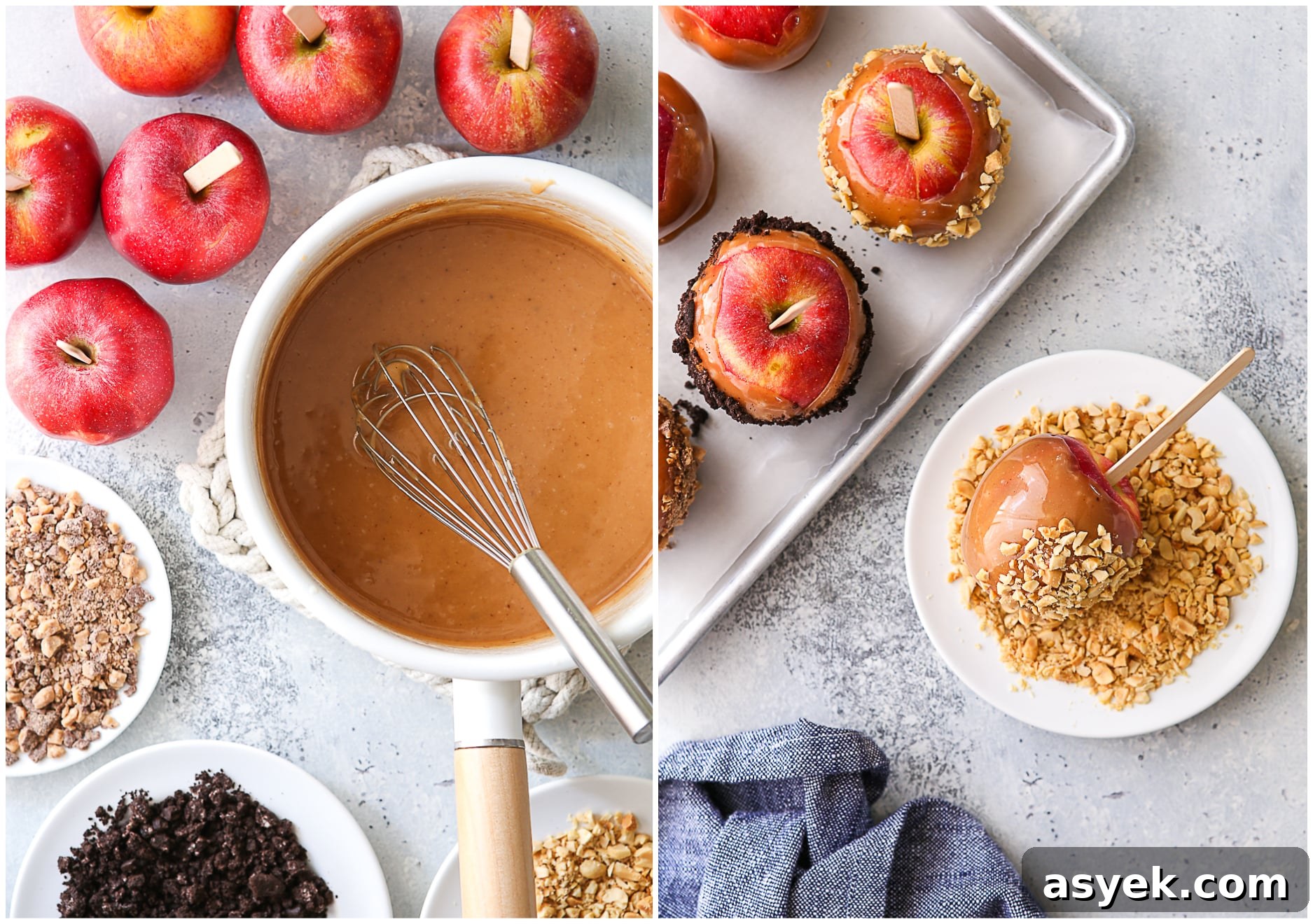 How to Make Caramel Apples: Homemade Recipe 7 caramel sauce ready for dipping apples and rolling in toppings