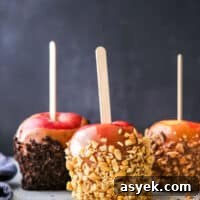 close up of homemade caramel apples