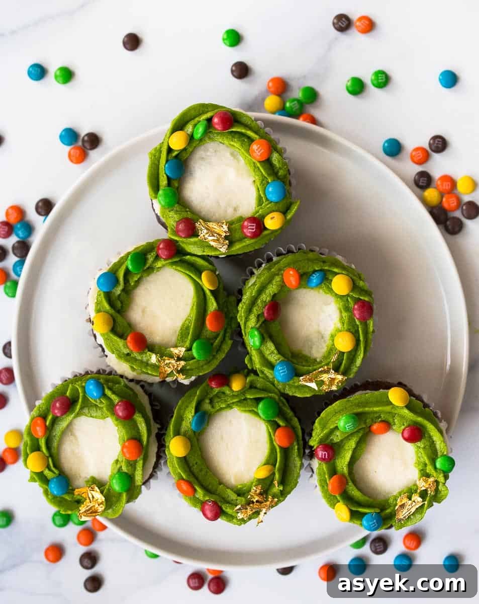 wreath cupcakes with M&Ms