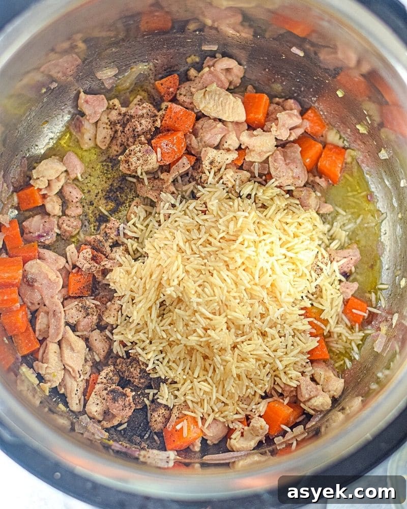 Creamy Instant Pot Chicken and Rice Casserole 4 veggies, chicken and rice in the instant pot