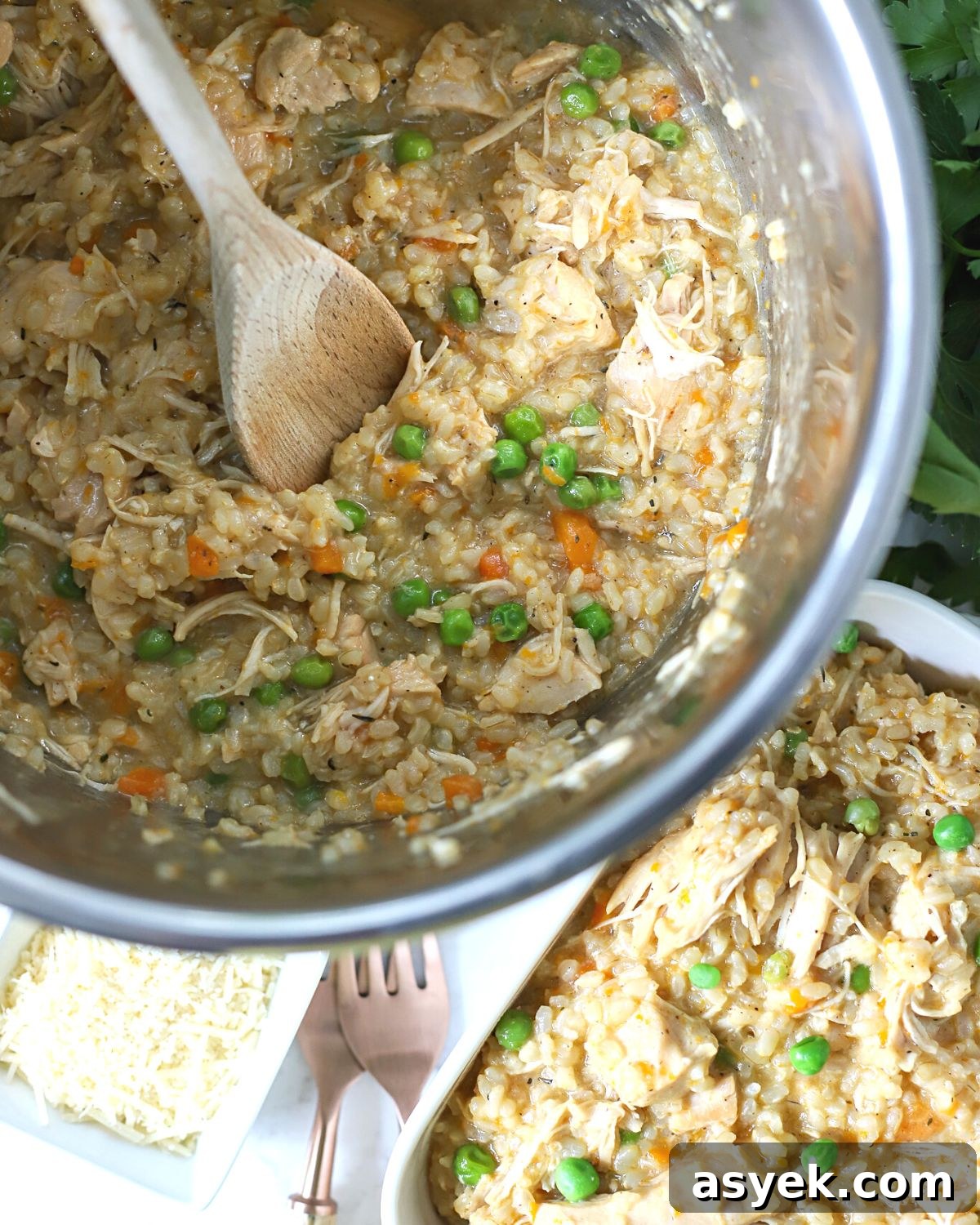 Creamy Instant Pot Chicken and Rice Casserole 6 Instant Pot full of chicken and rice.
