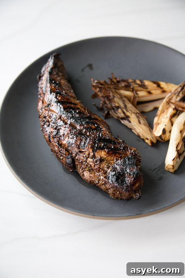 Balsamic Pork Loin Marinade for Grilling or Roasting 16 balsamic marinated grilled pork tenderloin on a plate whole