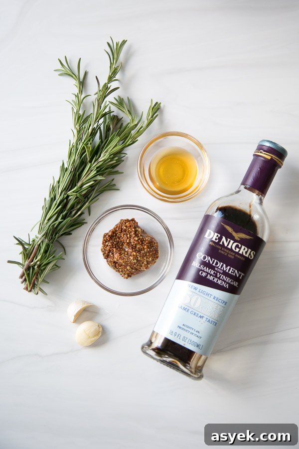 Balsamic Pork Loin Marinade for Grilling or Roasting 9 ingredients for balsamic pork loin marinade for grilling on a cutting board