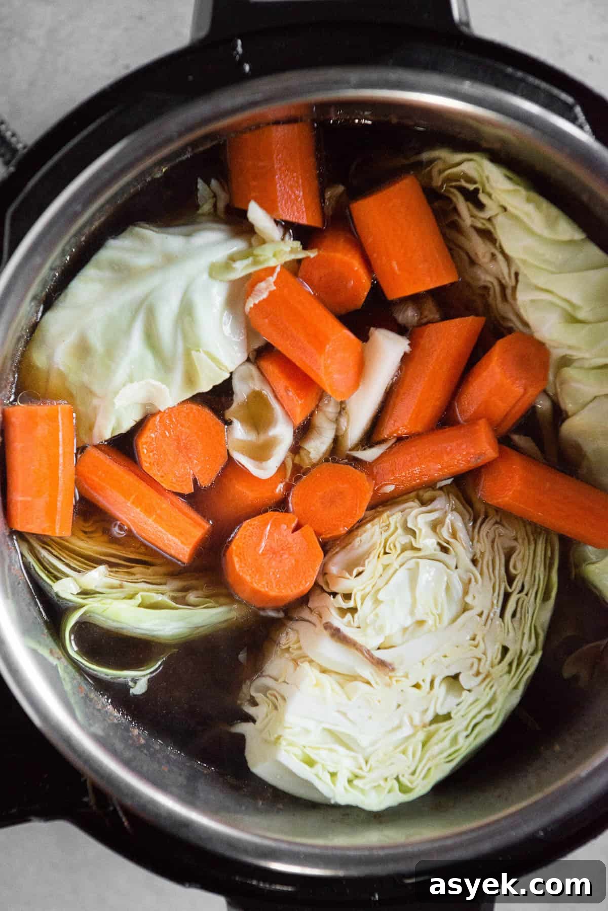 green cabbage and carrots in Instant Pot