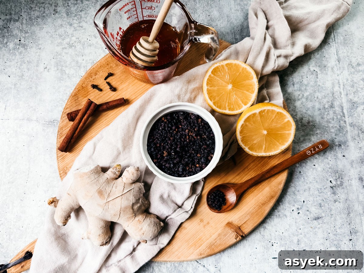 Elderberry Syrup Recipe: Homemade Step-by-Step Guide 3 Elderberries and spices for syrup