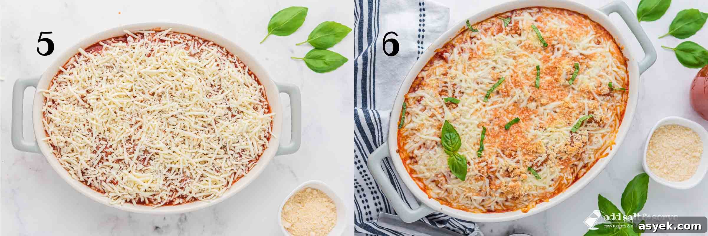 Bake Frozen Ravioli Without Boiling 5 Baked Frozen Ravioli casserole after baking and garnishing with fresh basil.