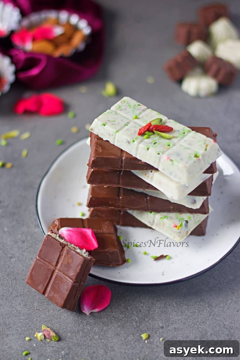4 Unique Homemade Chocolate Bar Recipes with Creative Flavors 6 homemade chocolate bars stacked on top of each other