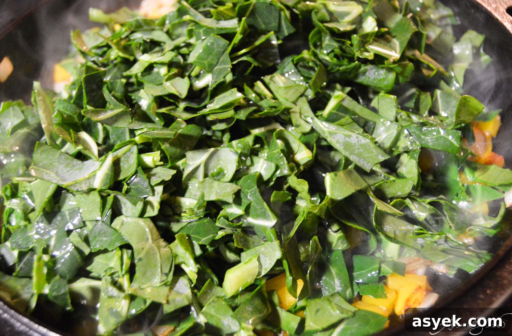 Creamy Collard Greens and Cheese Dip Recipe 6 Greens added to skillet