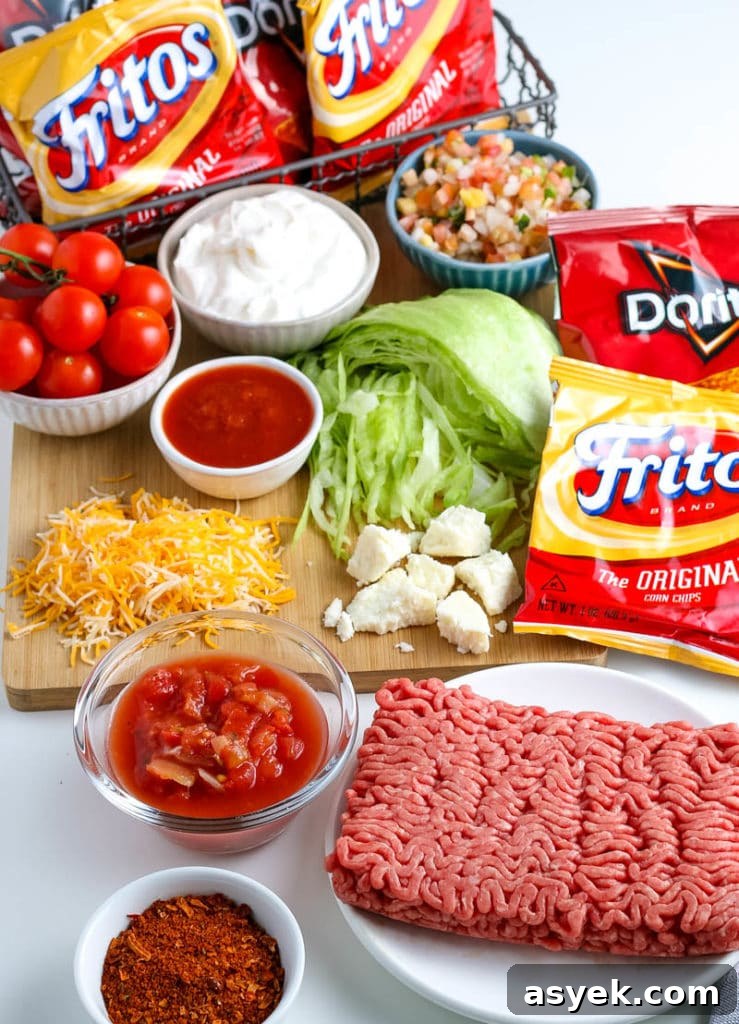 walking taco ingredients ingredients needed to make tacos in a bag