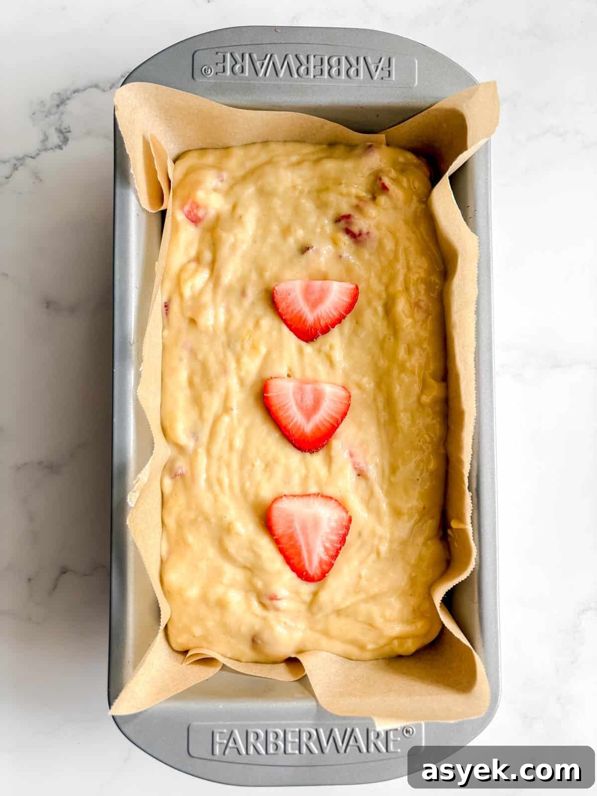 Strawberry banana bread before baking.