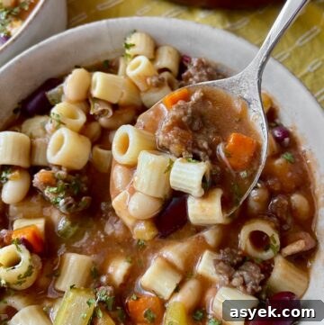 Pasta Fagioli on spoon.