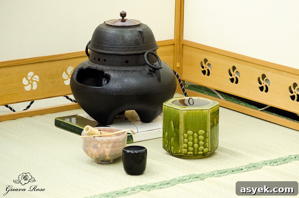 All utensils in place for tea ceremony