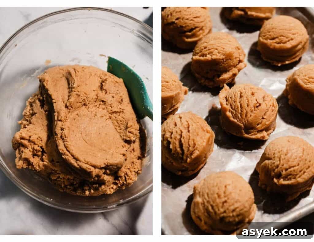 A bowl of the cookie dough, and a tray of the scooped cookie dough balls.