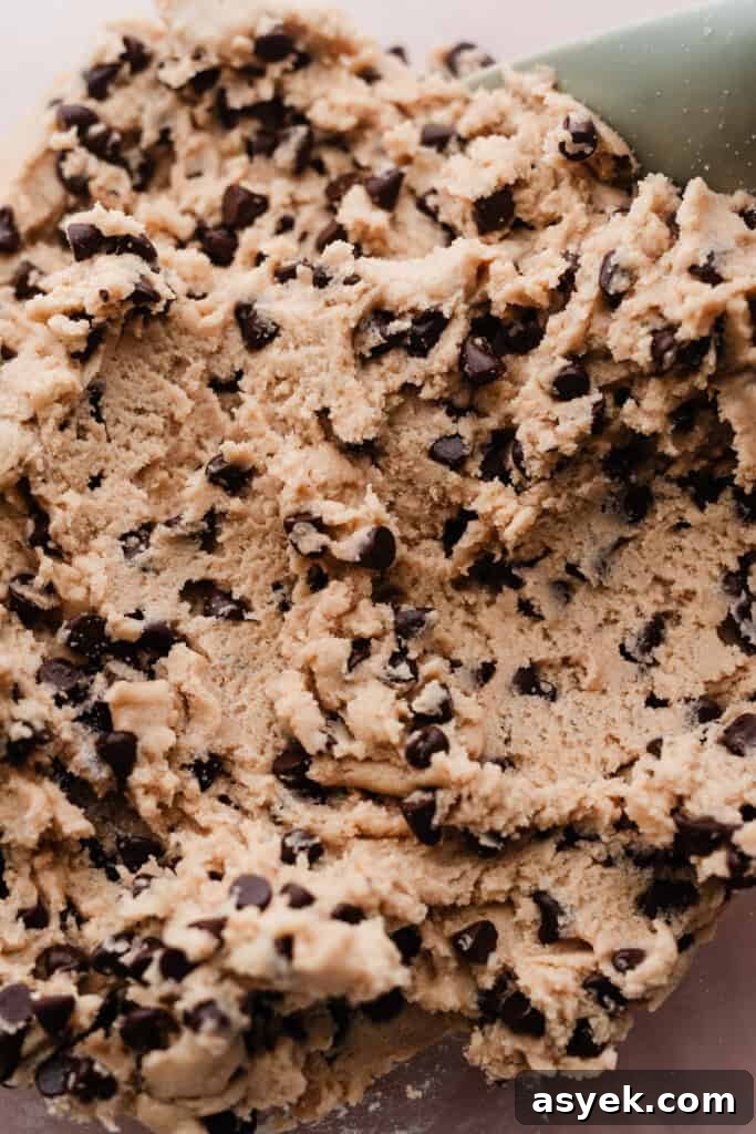 A close-up of the edible cookie dough.