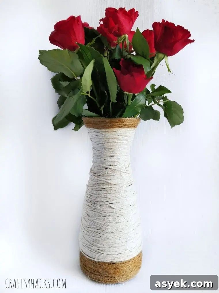 Yarn Wrapped Glass Vase