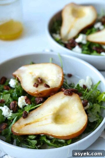 Roasted pear salad with warm goat cheese