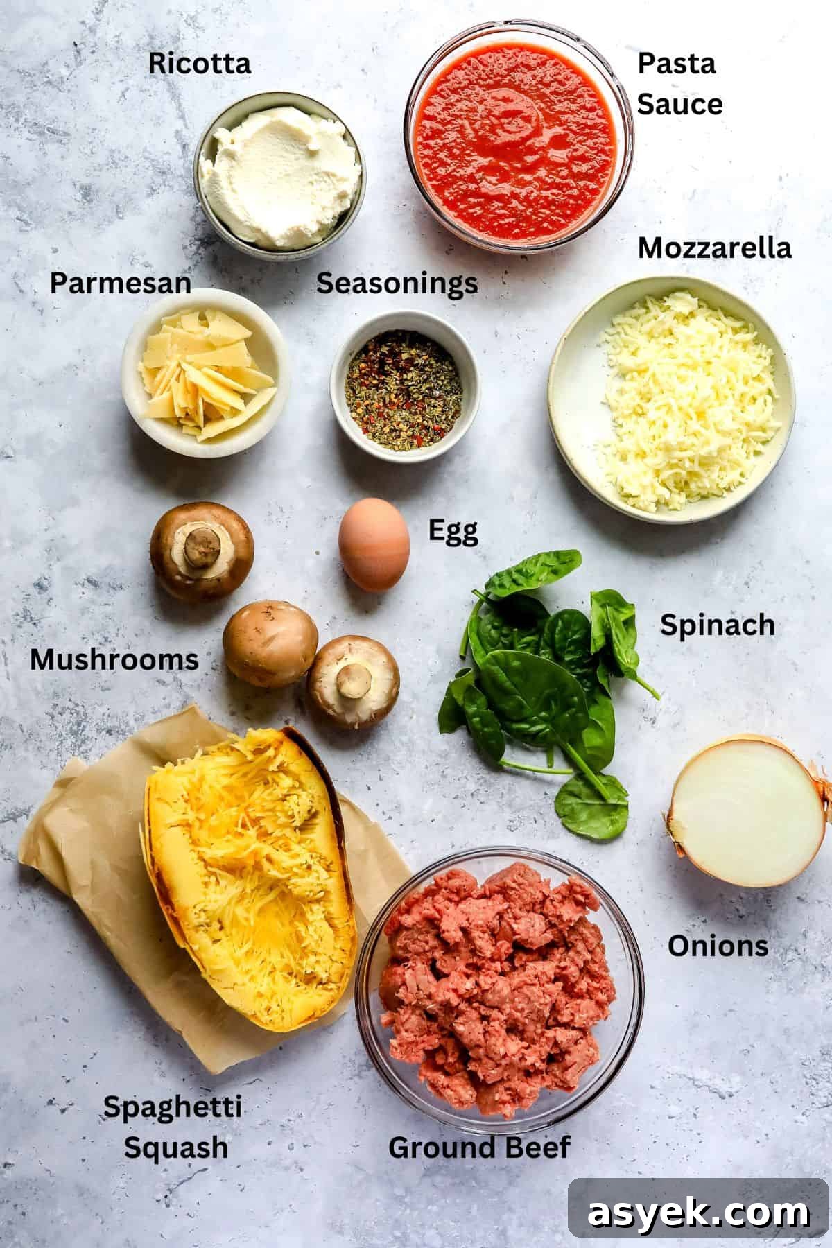 Bowls and plates with ingredients in them on a counter.