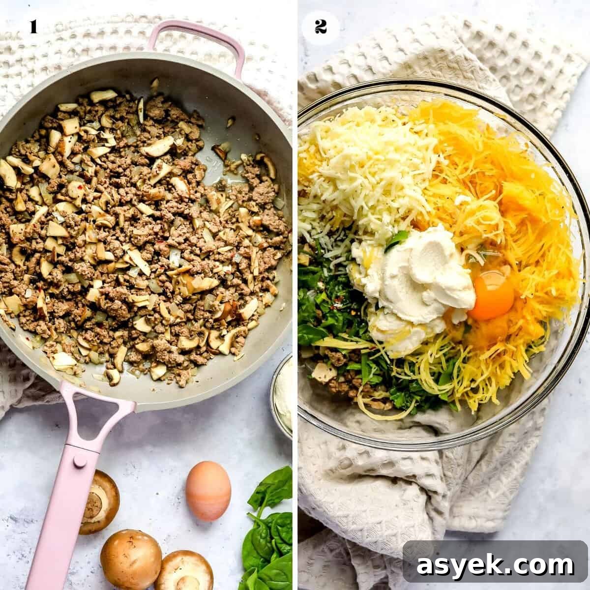 Steps to make this recipe in a skillet and a glass bowl.