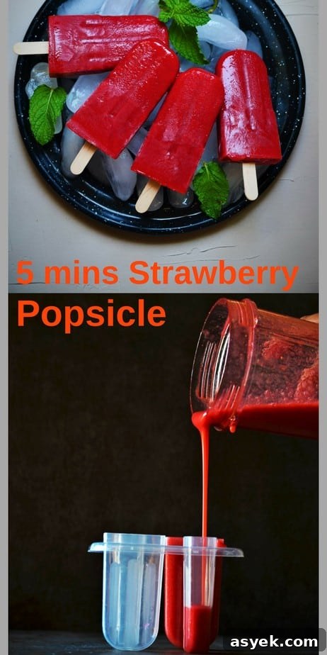 Collage of strawberry popsicles recipe showing the method of prep
