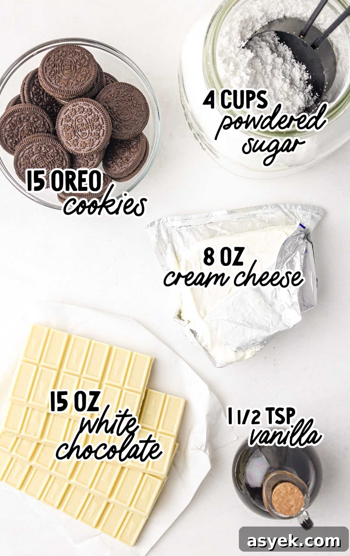 No-Bake Oreo Fudge Recipe 3 oreo fudge raw ingredients that are labeled