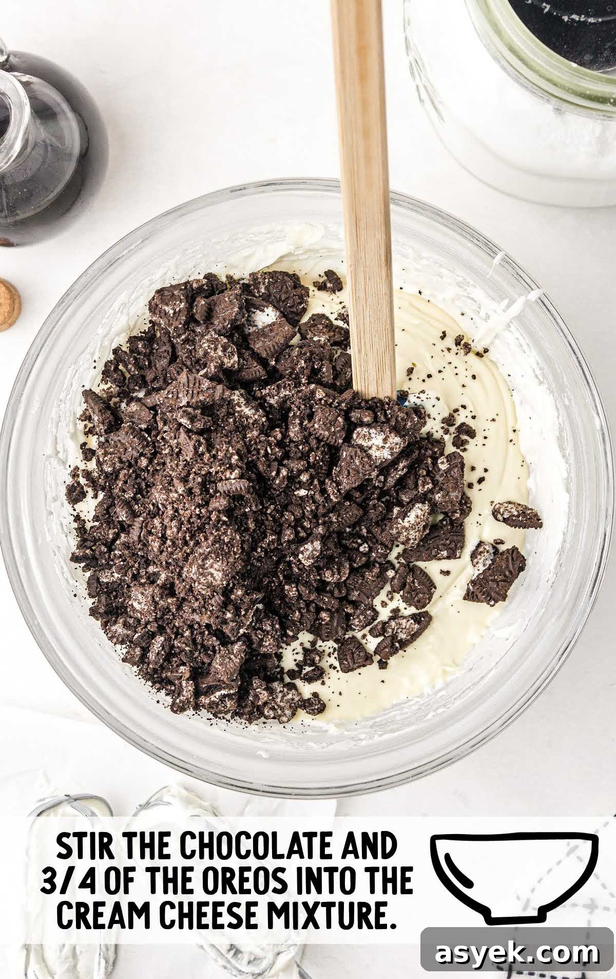 No-Bake Oreo Fudge Recipe 6 chocolate and oreos stirred into the cream cheese mixture