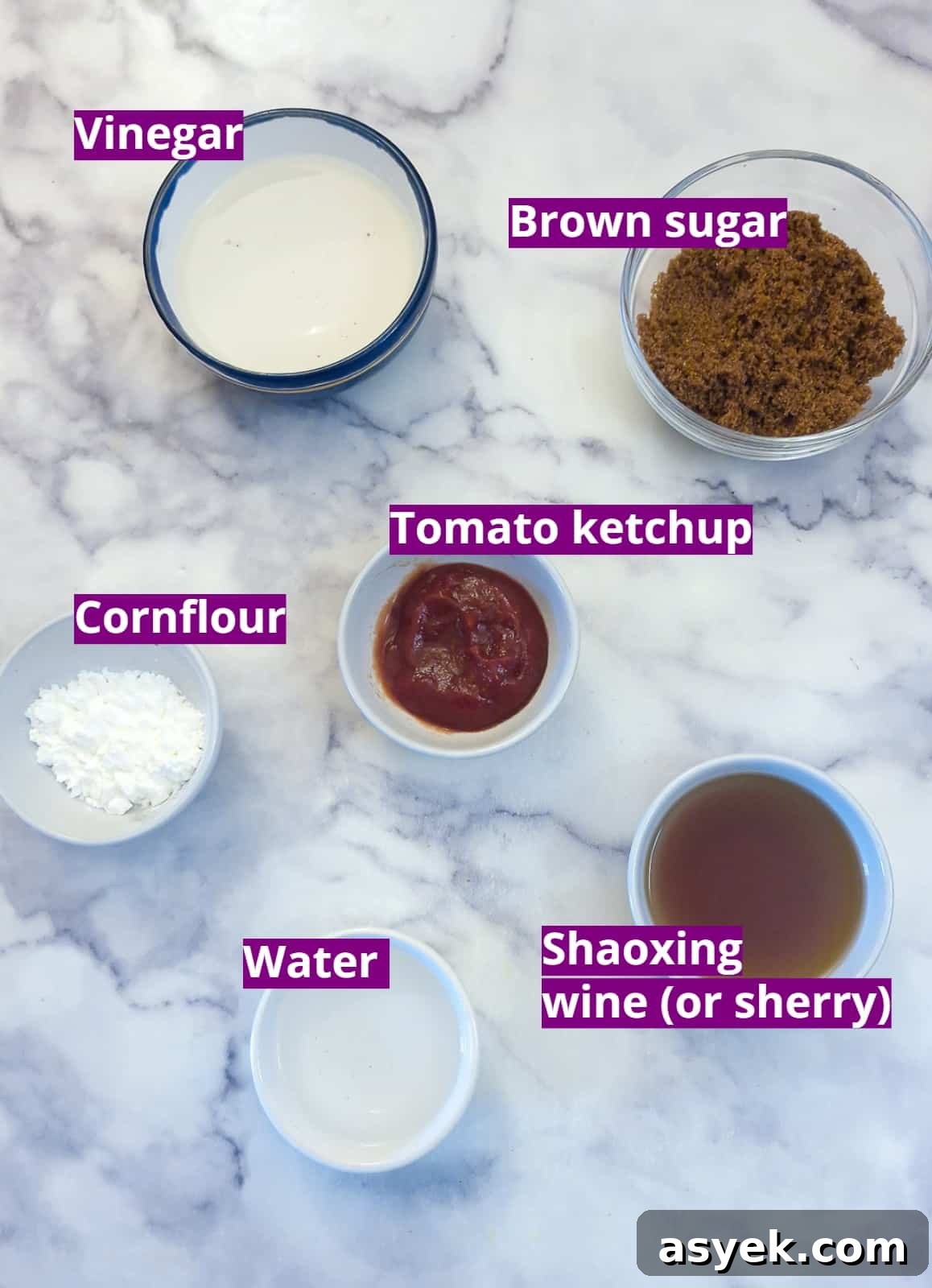 Ingredients for quick and easy sweet and sour sauce.
