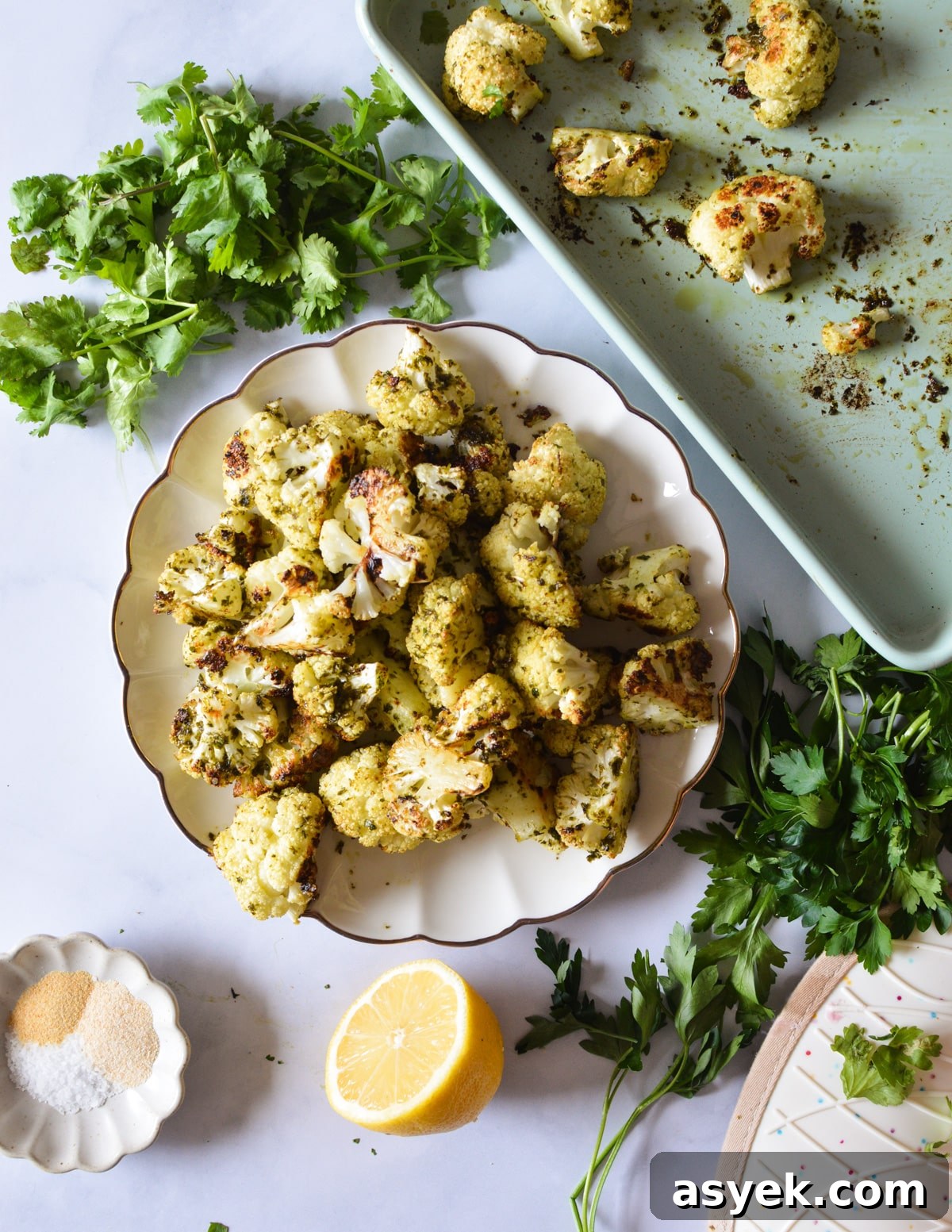 a plate of herb roasted cauliflower 