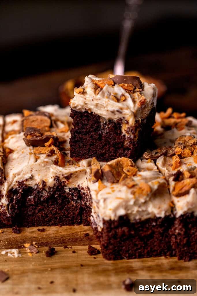 Stack of two butterfinger cake slices.