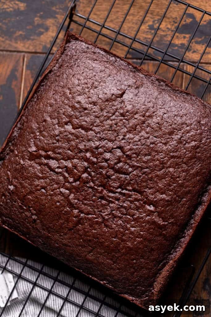 Baked cake on a wire rack.
