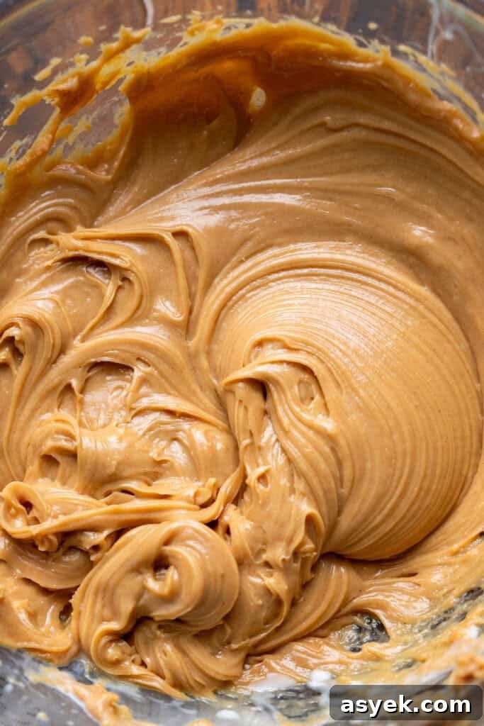 Peanut butter filling in a glass bowl.