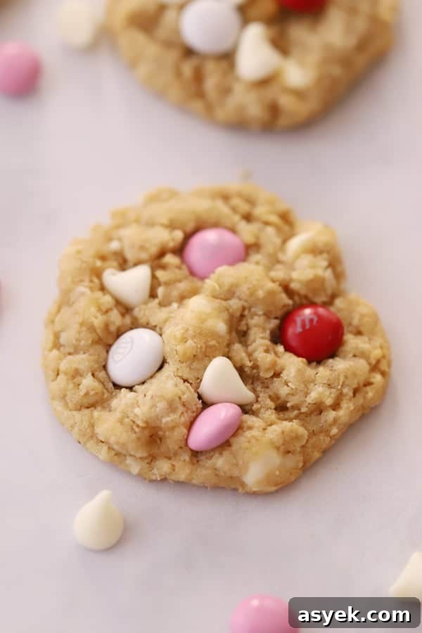 Chewy White Chocolate Coconut Cookie Recipe 4 A white chocolate and coconut cookie topped with M&Ms.