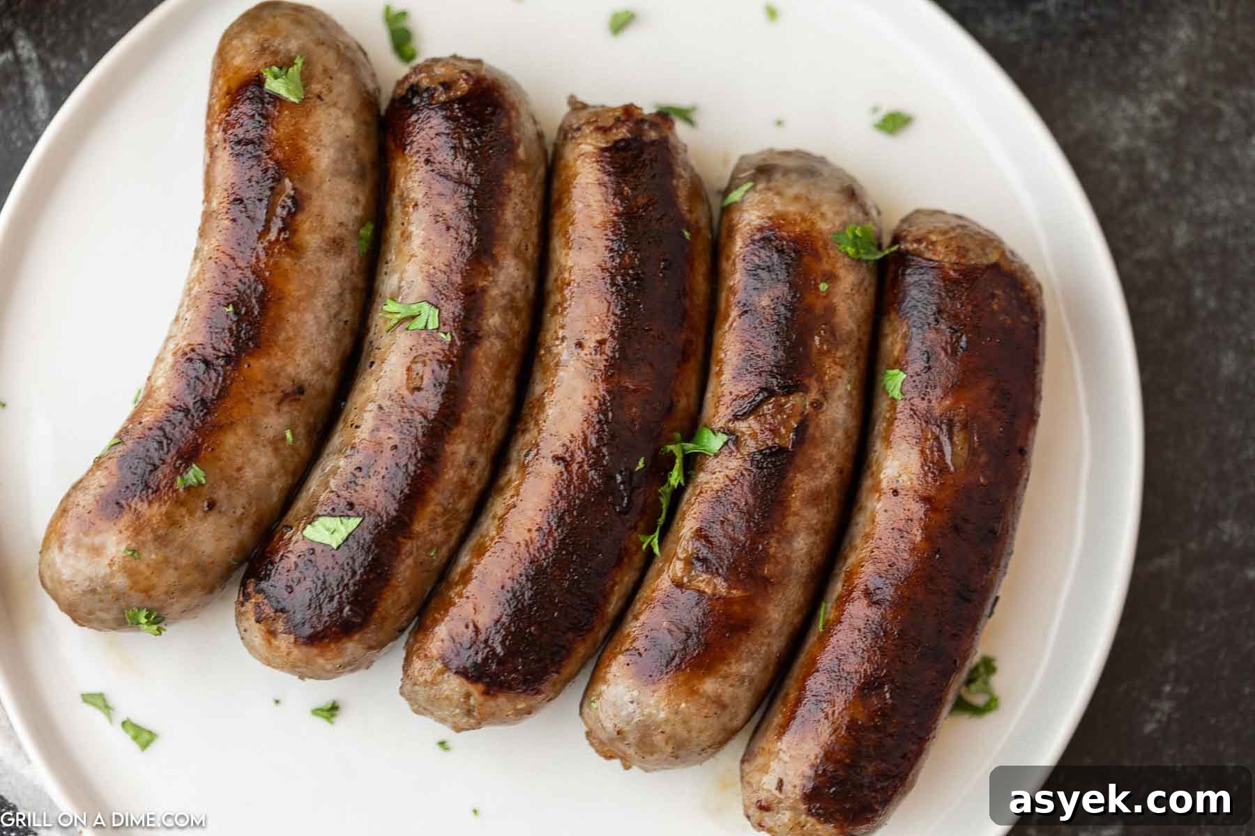 Grilled Brats on a white plate