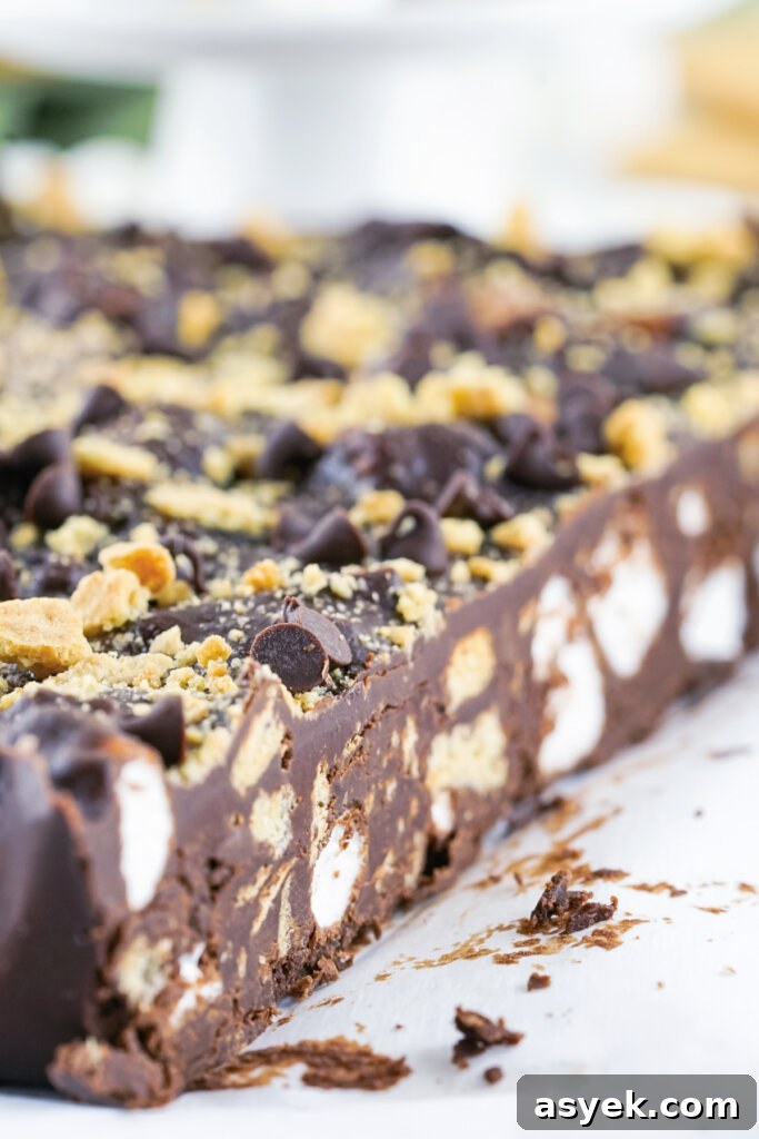 Decadent S'mores Fudge Recipe 4 slab of S'mores Fudge cut to see the inside