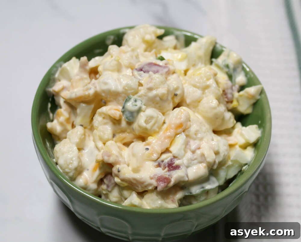 Loaded Keto Cauliflower Salad with Bacon, Cheese and Ranch 7 Keto Loaded Cauliflower Salad6