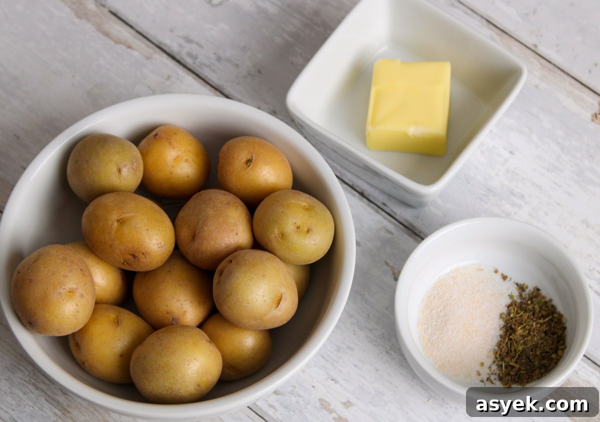 Ingredients for smashed potatoes cooked in the air fryer.