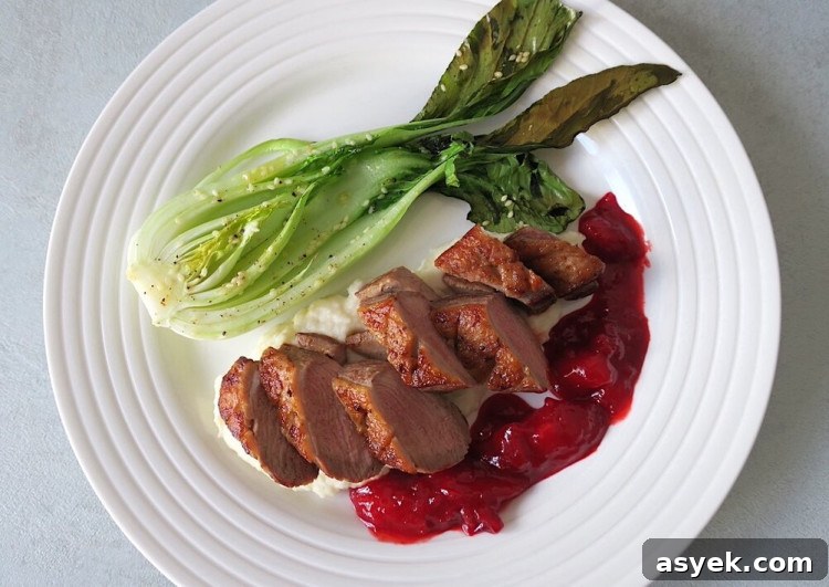 Duck Breast with Plum Compote, Pak Choi and Celeriac Puree 2 Duck Breast, Plum Compote, Pak Choi & Celeriac Purée