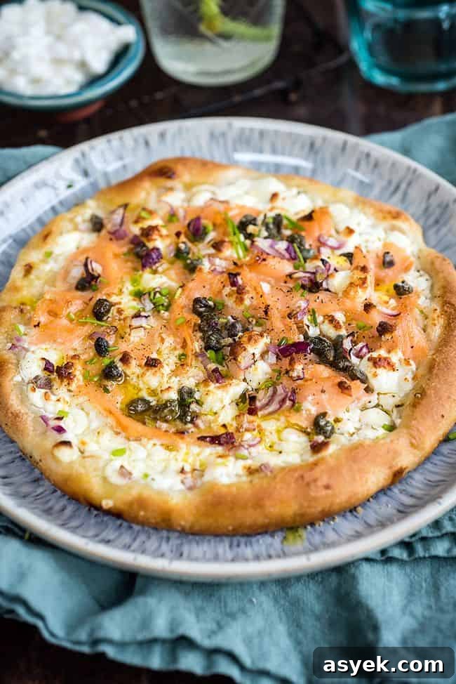 Goat's cheese and salmon skillet pizza