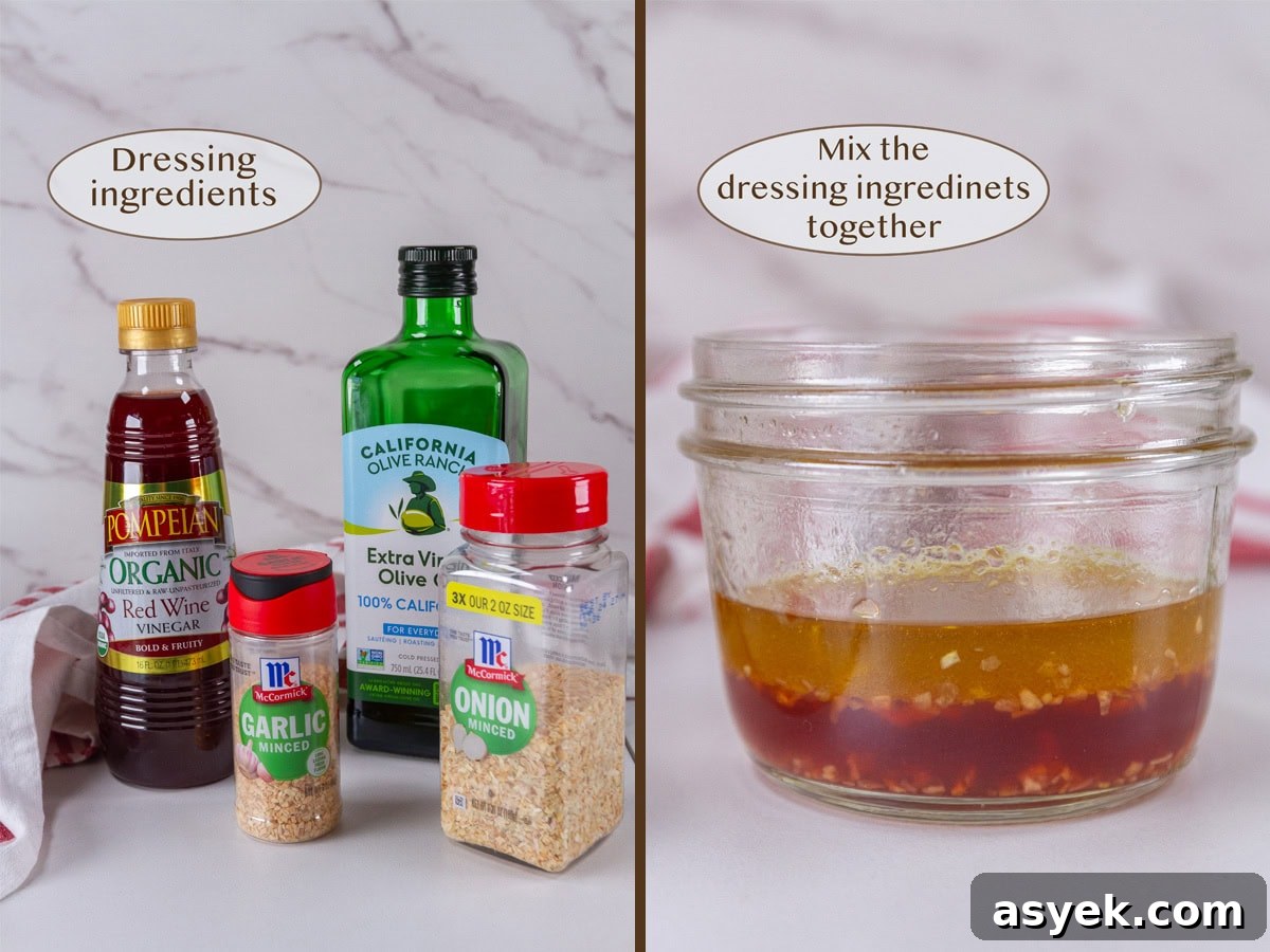 Zesty Kidney Bean Salad with Lemon and Fresh Herbs 4 Dressing ingredients displayed and the dressing mixed in a jar