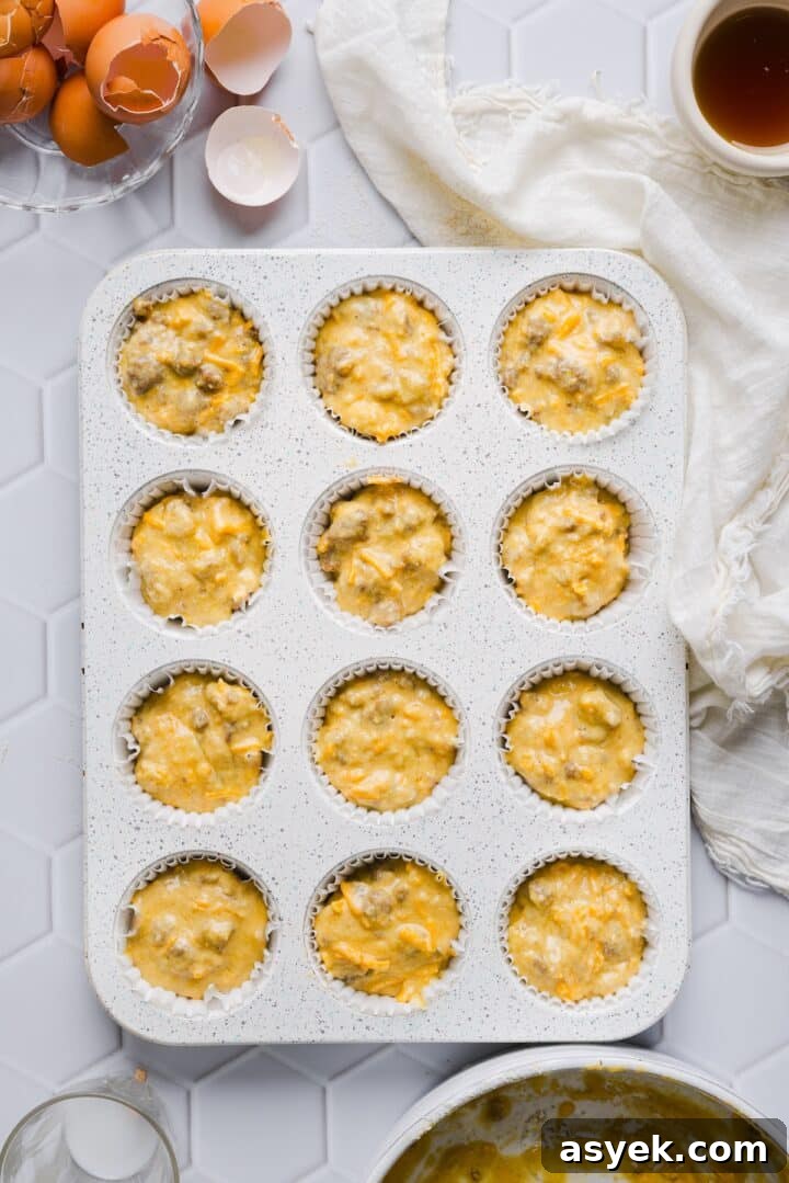 Raw protein mcgriddle muffins in a muffin pan.