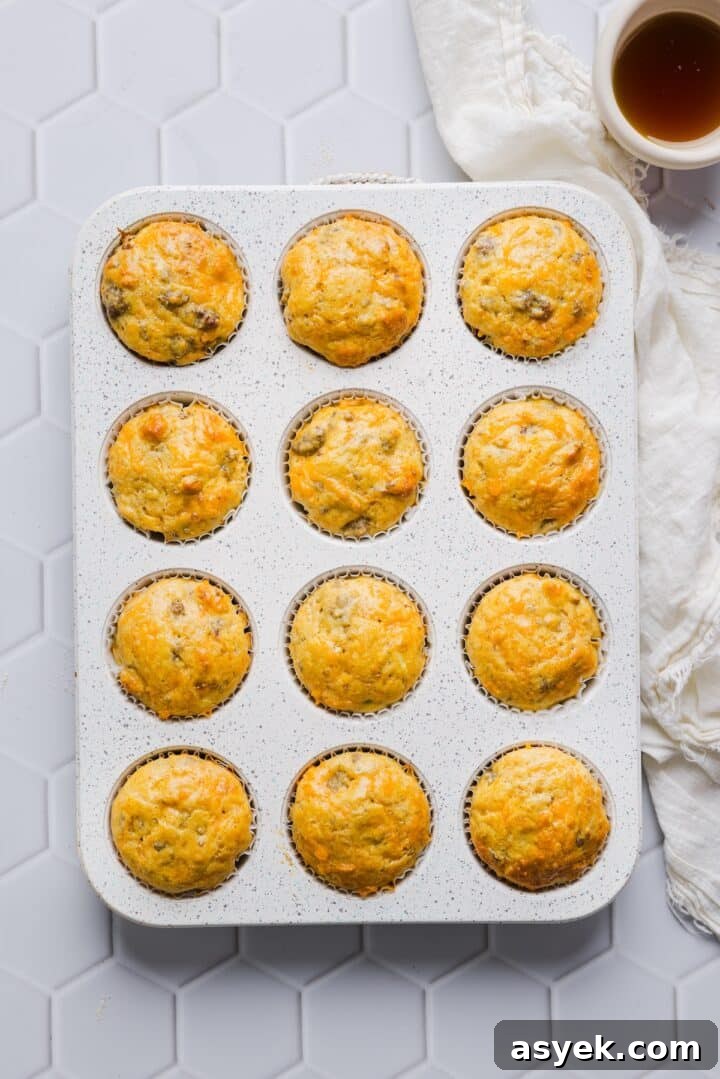 Baked protein mcgriddle muffins in a muffin pan.