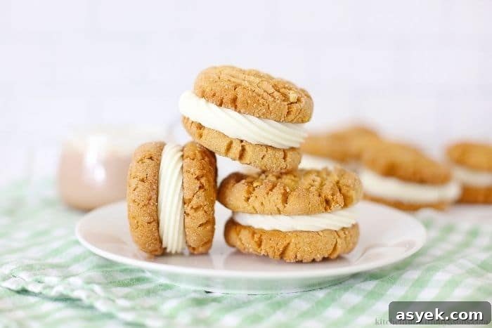 Classic Peanut Butter Sandwich Cookies with Creamy Filling 3 Close up of the Sandwich cookies.