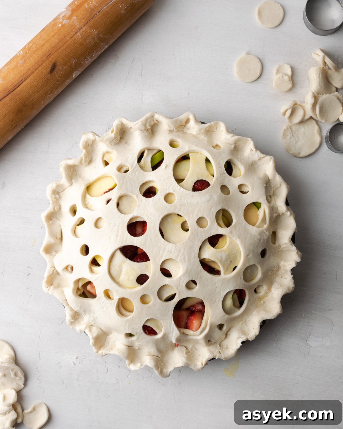 Strawberry apple pie ready to be baked.