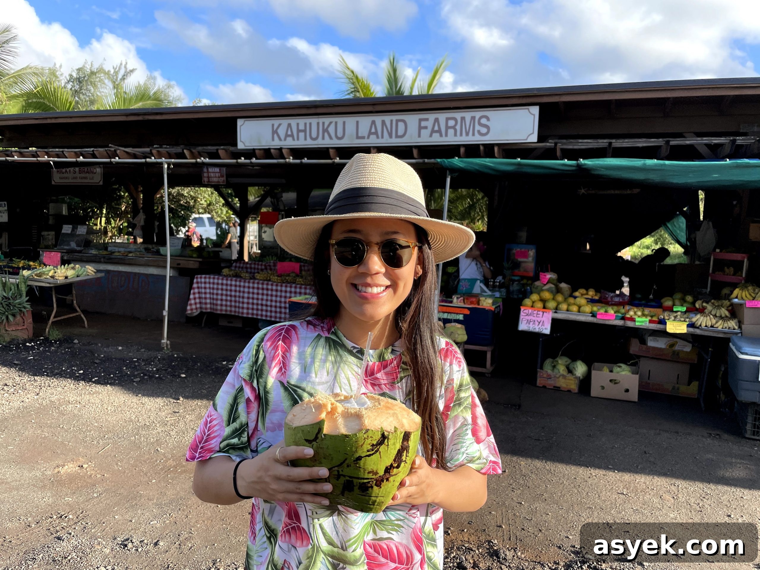 Drinking coconut water at a roadside stand