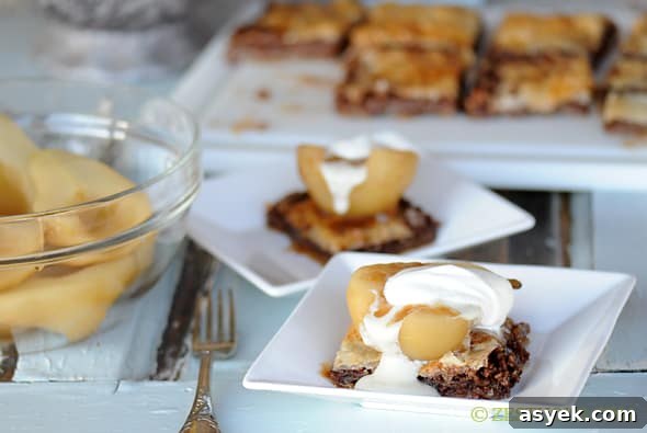 Riesling Poached Pears with Pecan Baklava