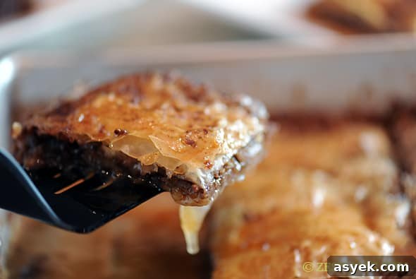 a piece of baklava cut out