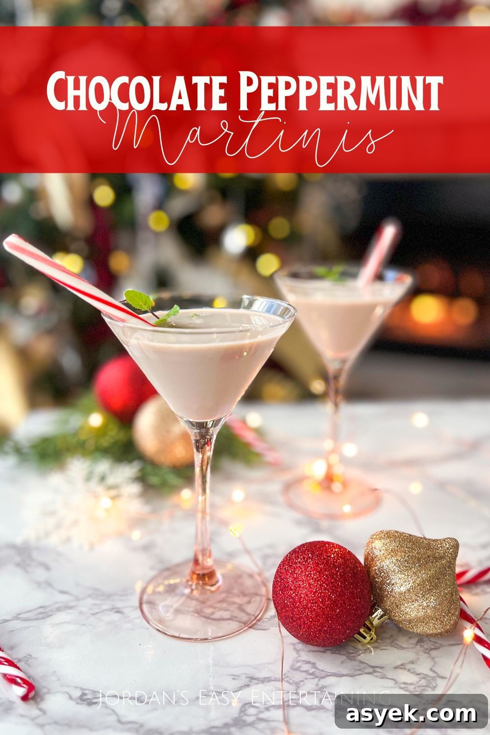 chocolate peppermint martini served with a candy cane and made with Smirnoff peppermint twist vodka and chocolate Baileys Irish cream